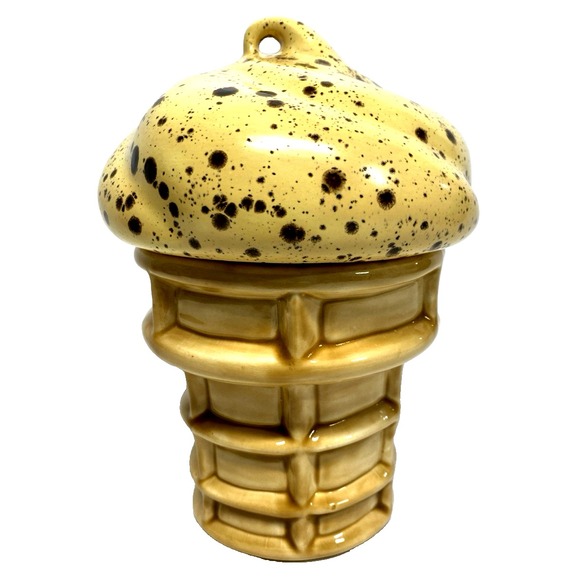 VANILLA ICE CREAM Vintage Waffle Cone 8" Tall Ceramic Cookie Jar Cannister - Picture 3 of 11
